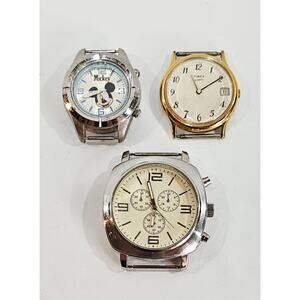 Lot Of 3 Various Wrist Watch Faces For Parts Untested Timex, Disney Mickey Mouse